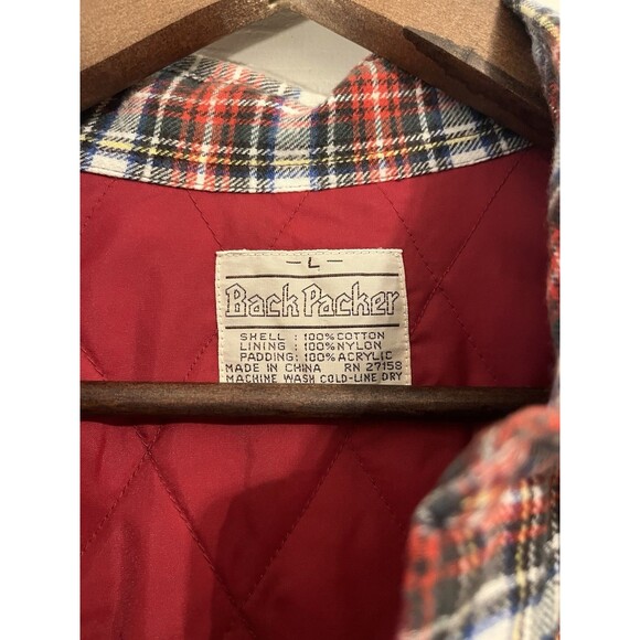 Back Packer Quilted Flannel Shirt Jacket – Red Plaid Shacket – Size L – Vintage - Picture 2 of 7